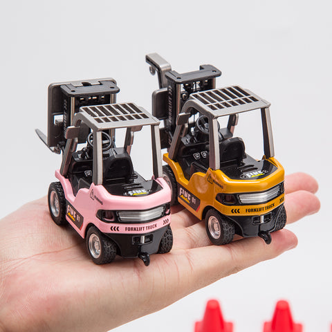 1/64 Scale 2.4G Mini Alloy RC Forklift Truck with Wireless Controller, Cargo Hook, Forks and Pallet