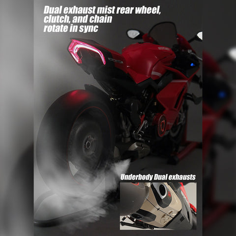 1/7 Scale Alloy Dynamic Motorcycle Model - V4 Edition with Ignition System & Smoke Spray