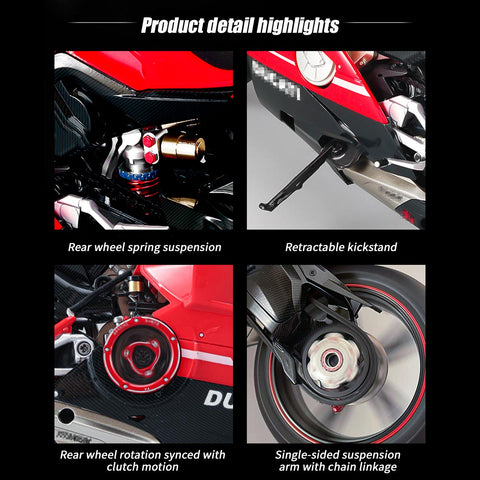 1/7 Scale Alloy Dynamic Motorcycle Model - V4 Edition with Ignition System & Smoke Spray
