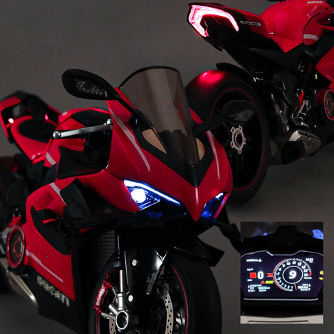 1/7 Scale Alloy Dynamic Motorcycle Model - V4 Edition with Ignition System & Smoke Spray