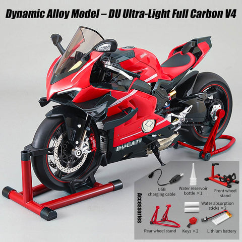 1/7 Scale Alloy Dynamic Motorcycle Model - V4 Edition with Ignition System & Smoke Spray