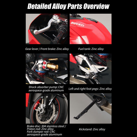 1/7 Scale Alloy Dynamic Motorcycle Model - V4 Edition with Ignition System & Smoke Spray