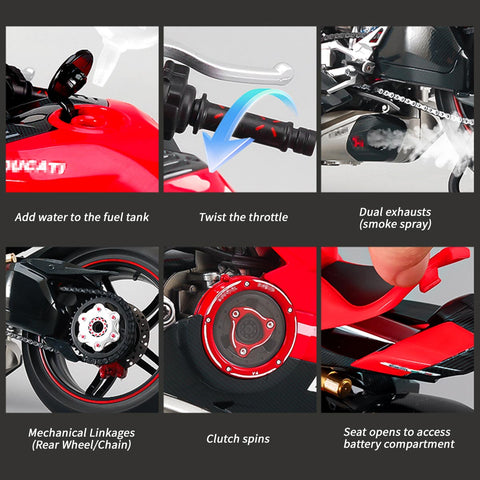1/7 Scale Alloy Dynamic Motorcycle Model - V4 Edition with Ignition System & Smoke Spray