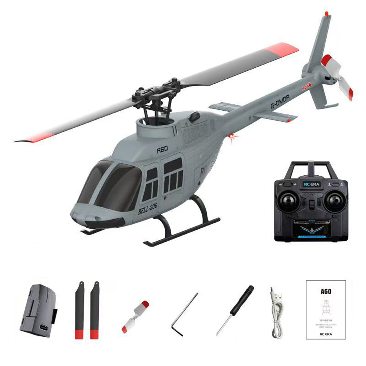 RC ERA A60 1/42 Scale BELL206 90-Class 2.4G 4CH Mini RC Helicopter Model with Optical Flow Altitude Hold (RTF Version)