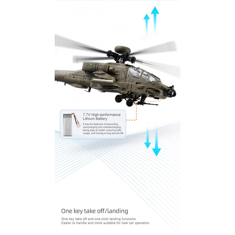 C170 1/48 Scale AH-64D 2.4G 6CH RC Helicopter, Flybarless Military Helicopter with Optical Flow Positioning, TOF & Altitude Hold, One-Key Inverted Flight, Brushless Motor (RTF Version)