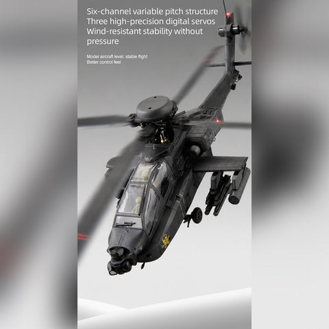 C170 1/48 Scale AH-64D 2.4G 6CH RC Helicopter, Flybarless Military Helicopter with Optical Flow Positioning, TOF & Altitude Hold, One-Key Inverted Flight, Brushless Motor (RTF Version)