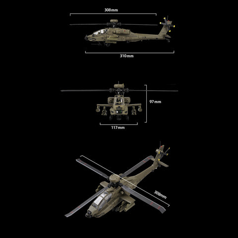 C170 1/48 Scale AH-64D 2.4G 6CH RC Helicopter, Flybarless Military Helicopter with Optical Flow Positioning, TOF & Altitude Hold, One-Key Inverted Flight, Brushless Motor (RTF Version)