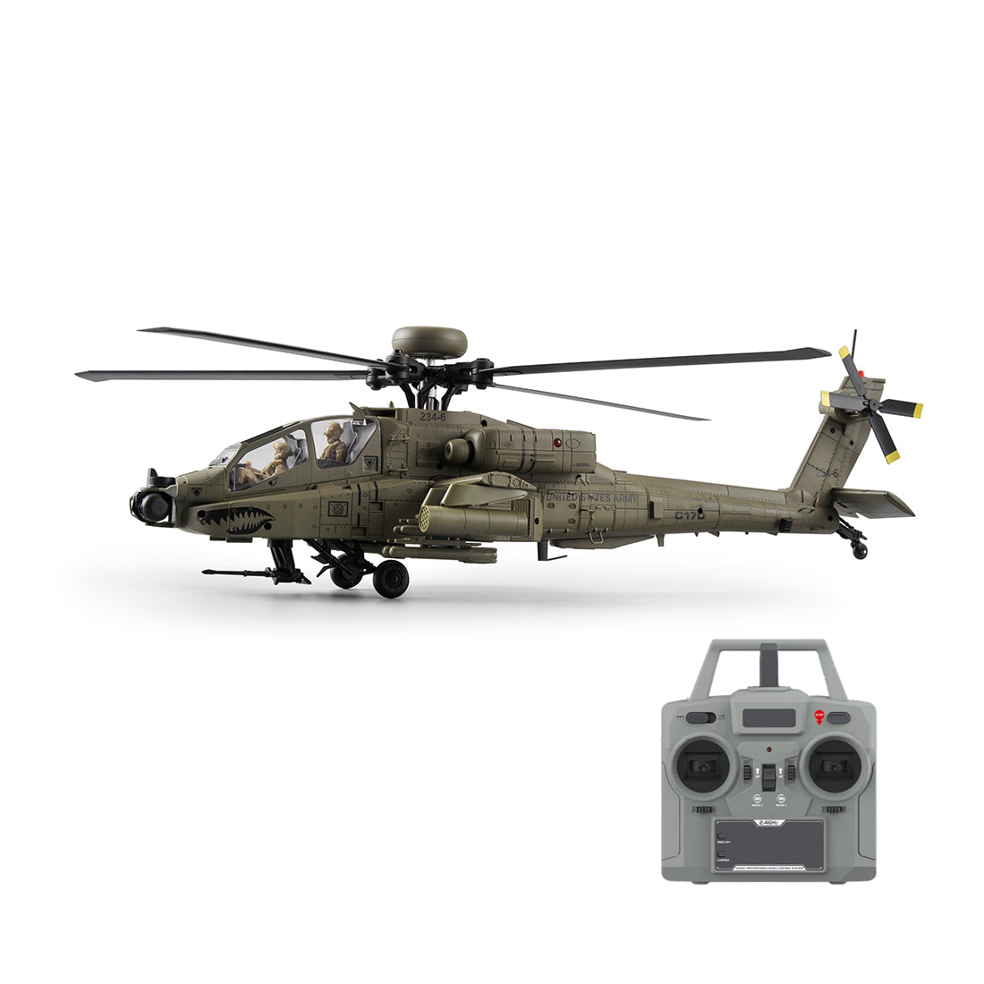 C170 1/48 Scale AH-64D 2.4G 6CH RC Helicopter, Flybarless Military Helicopter with Optical Flow Positioning, TOF & Altitude Hold, One-Key Inverted Flight, Brushless Motor (RTF Version)
