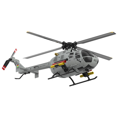 C186S BO105 1/48 Scale 2.4G 6CH Single-Rotor Flybarless Realistic Intelligent RC Helicopter Model with Barometric Altitude Hold, Optical Flow Positioning, One-Key TOL & Missile Mounting Rack (RTF/Grey)