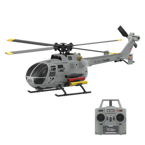 C186S BO105 1/48 Scale 2.4G 6CH Single-Rotor Flybarless Realistic Intelligent RC Helicopter Model with Barometric Altitude Hold, Optical Flow Positioning, One-Key TOL & Missile Mounting Rack (RTF/Grey)