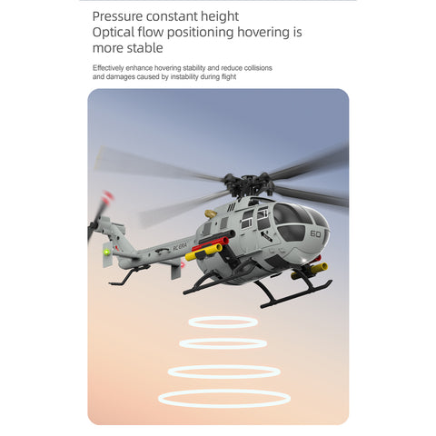 C186S BO105 1/48 Scale 2.4G 6CH Single-Rotor Flybarless Realistic Intelligent RC Helicopter Model with Barometric Altitude Hold, Optical Flow Positioning, One-Key TOL & Missile Mounting Rack (RTF/Grey)