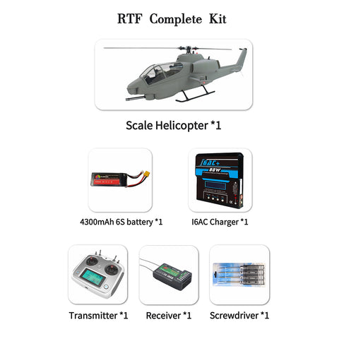 FL500 AH-1 500-Class 2.4G 6CH Scale RC Helicopter Model with FLISHRC L7 Flight Controller, 4-Mode Positioning GPS, Realistic Cockpit (RTF Version)