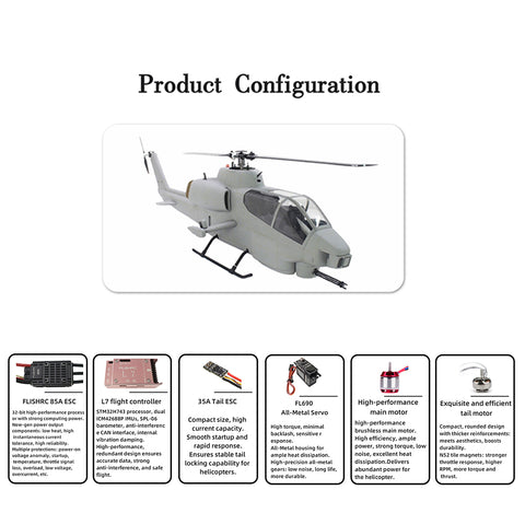 FL500 AH-1 500-Class 2.4G 6CH Scale RC Helicopter Model with FLISHRC L7 Flight Controller, 4-Mode Positioning GPS, Realistic Cockpit (RTF Version)