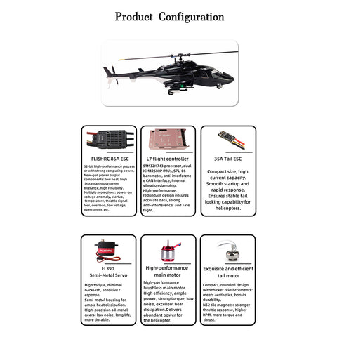 FL500 Air-wolf Pro 500-Class 2.4G 6CH Scale RC Helicopter Model with FLISHRC L7 Flight Controller, 4-Mode Positioning GPS (RTF Version)