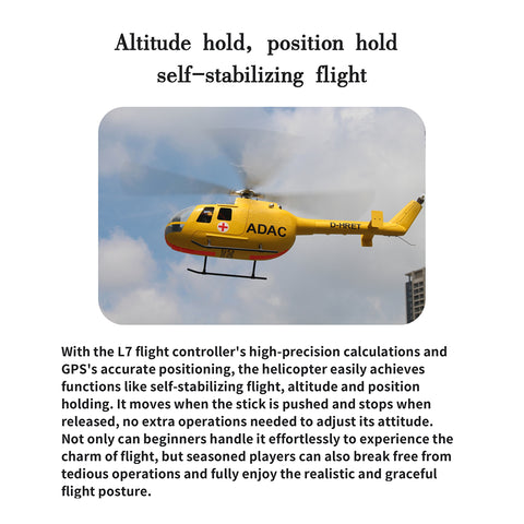FL500 BO105 500-Class 2.4G 6CH Scale RC Helicopter Model with FLISHRC L7 Flight Controller, 4-Mode Positioning GPS, Realistic Cockpit(TRF Version)