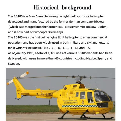 FL500 BO105 500-Class 2.4G 6CH Scale RC Helicopter Model with FLISHRC L7 Flight Controller, 4-Mode Positioning GPS, Realistic Cockpit(TRF Version)