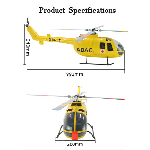 FL500 BO105 500-Class 2.4G 6CH Scale RC Helicopter Model with FLISHRC L7 Flight Controller, 4-Mode Positioning GPS, Realistic Cockpit(TRF Version)