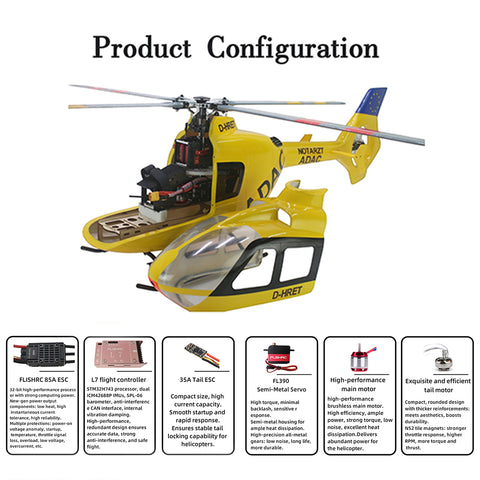 FL500 EC135 500-Class 2.4G 6CH Scale RC Helicopter with FLISHRC L7 Flight Controller and 4-Mode Positioning GPS(RTF Version)