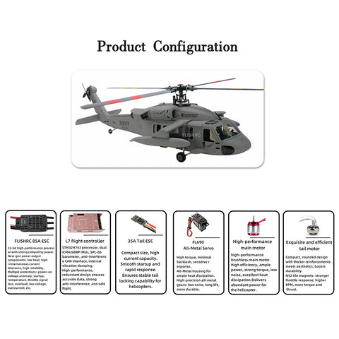 FL500 SH-60 500-Class 2.4G 6CH Scale RC Helicopter Model with FLISHRC L7 Flight Controller, 4-Mode Positioning GPS, Realistic Cockpit (RTF Version)