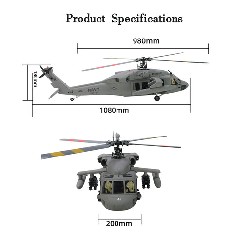 FL500 SH-60 500-Class 2.4G 6CH Scale RC Helicopter Model with FLISHRC L7 Flight Controller, 4-Mode Positioning GPS, Realistic Cockpit (RTF Version)