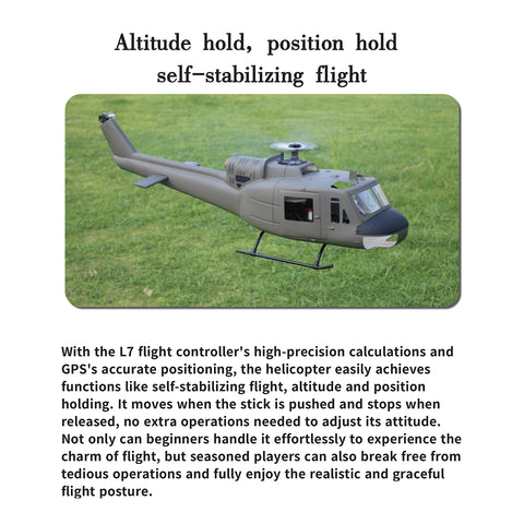 FL500 UH-1 Huey 500-Class 2.4G 6CH Scale RC Helicopter Model with FLISHRC L7 Flight Controller, 4-Mode Positioning GPS (RTF Version)