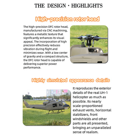 FL500 UH-1 Huey 500-Class 2.4G 6CH Scale RC Helicopter Model with FLISHRC L7 Flight Controller, 4-Mode Positioning GPS (RTF Version)
