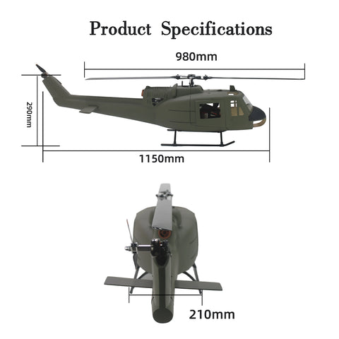 FL500 UH-1 Huey 500-Class 2.4G 6CH Scale RC Helicopter Model with FLISHRC L7 Flight Controller, 4-Mode Positioning GPS (RTF Version)