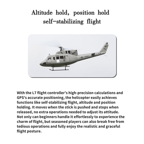 FL500 UH-1N Twin Huey 500-Class 2.4G 6CH Scale RC Helicopter Model with FLISHRC L7 Flight Controller, 4-Mode Positioning GPS, Realistic Cockpit (RTF Version）