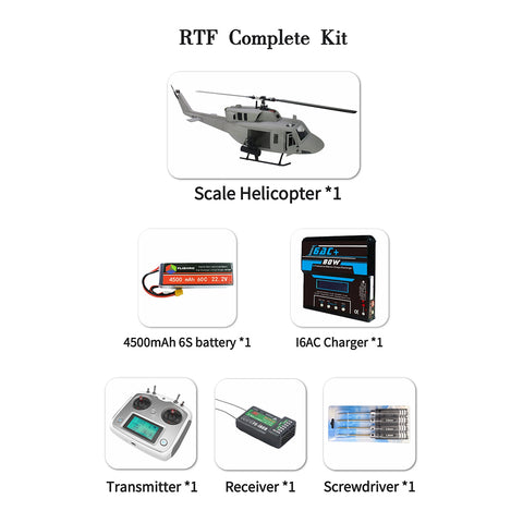 FL500 UH-1N Twin Huey 500-Class 2.4G 6CH Scale RC Helicopter Model with FLISHRC L7 Flight Controller, 4-Mode Positioning GPS, Realistic Cockpit (RTF Version）