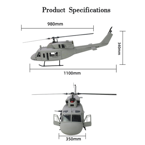 FL500 UH-1N Twin Huey 500-Class 2.4G 6CH Scale RC Helicopter Model with FLISHRC L7 Flight Controller, 4-Mode Positioning GPS, Realistic Cockpit (RTF Version）