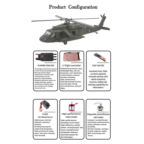FL500 UH-60 500-Class 2.4G 6CH Scale RC Helicopter Model with FLISHRC L7 Flight Controller, 4-Mode Positioning GPS, Realistic Cockpit (RTF Version)