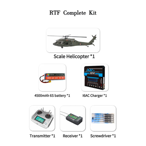 FL500 UH-60 500-Class 2.4G 6CH Scale RC Helicopter Model with FLISHRC L7 Flight Controller, 4-Mode Positioning GPS, Realistic Cockpit (RTF Version)