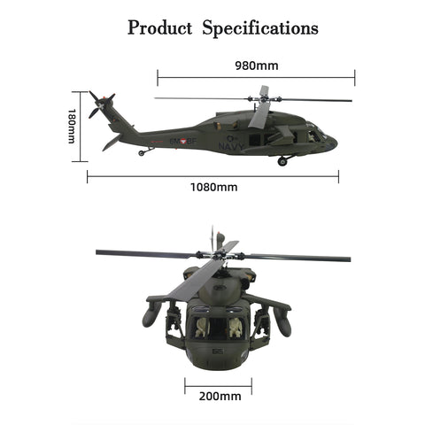FL500 UH-60 500-Class 2.4G 6CH Scale RC Helicopter Model with FLISHRC L7 Flight Controller, 4-Mode Positioning GPS, Realistic Cockpit (RTF Version)