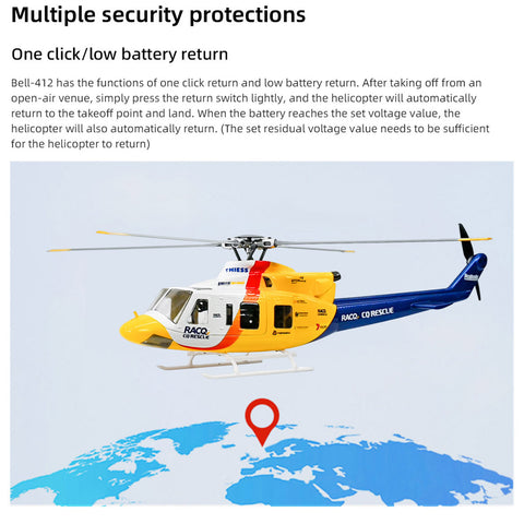 FLYWING BELL-412 V4 470-Class RC Military Helicopter – 2.4G 6CH, Quick-Detach Props, H1 Flight Controller & GPS(Pre-Sale)