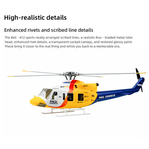 FLYWING BELL-412 V4 470-Class RC Military Helicopter – 2.4G 6CH, Quick-Detach Props, H1 Flight Controller & GPS(Pre-Sale)