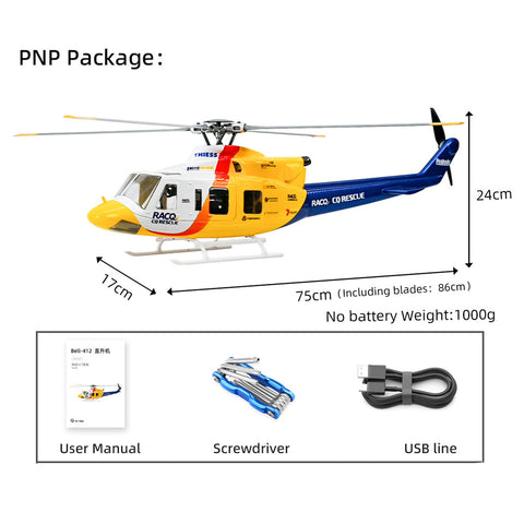 FLYWING BELL-412 V4 470-Class RC Military Helicopter – 2.4G 6CH, Quick-Detach Props, H1 Flight Controller & GPS(Pre-Sale)