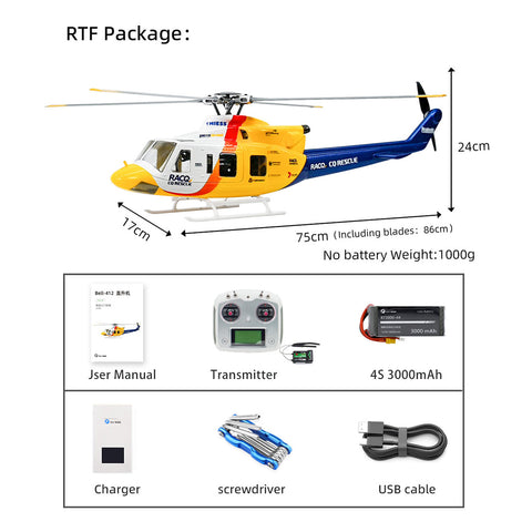 FLYWING BELL-412 V4 470-Class RC Military Helicopter – 2.4G 6CH, Quick-Detach Props, H1 Flight Controller & GPS(Pre-Sale)