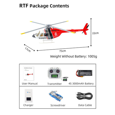 FLYWING Bell206 V3/V4 470 CLASS RC Helicopter With ACE Flight Controller GPS RTF