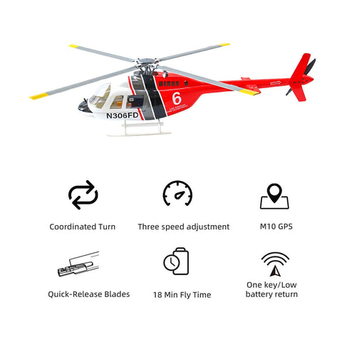 FLYWING Bell206 V3/V4 470 CLASS RC Helicopter With ACE Flight Controller GPS RTF