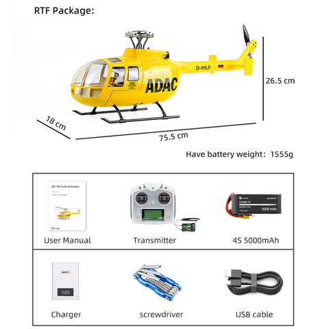 FLYWING BO105 470 Size 2.4G 6CH Military RC Helicopter With ACE Flight Controller, GPS and Adjustable Left/Right-Handed Controls