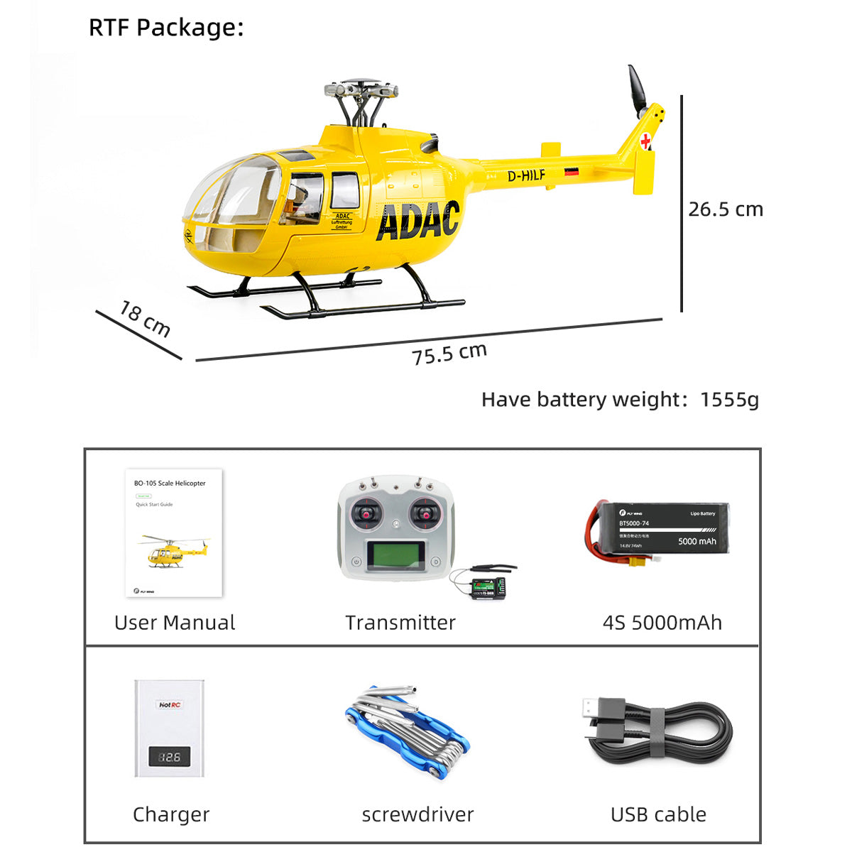 Flywing BO105 Military RC Helicopter With H1 ,GPS and Controls | RTRhobby