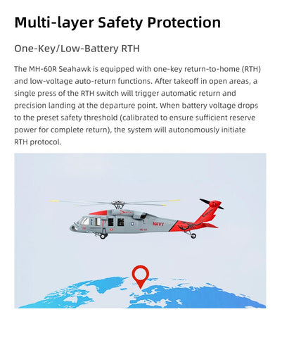 FLYWING MH-60 2.4G 6CH 470-Class Military RC Helicopter with ACE Flight Controller, GPS Positioning & Left/Right-Hand Control (RTF Version)