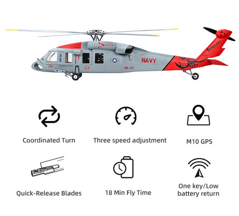 FLYWING MH-60 2.4G 6CH 470-Class Military RC Helicopter with ACE Flight Controller, GPS Positioning & Left/Right-Hand Control (RTF Version)