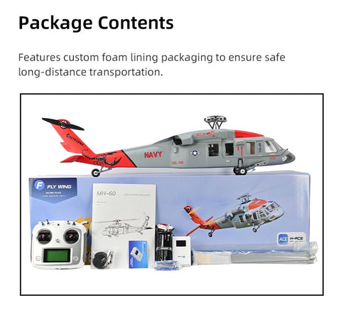 FLYWING MH-60 2.4G 6CH 470-Class Military RC Helicopter with ACE Flight Controller, GPS Positioning & Left/Right-Hand Control (RTF Version)