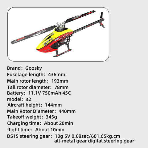 GOOSKY S2 6CH Aerobatic Direct Drive Motor Helicopter RTF | RTRhobby