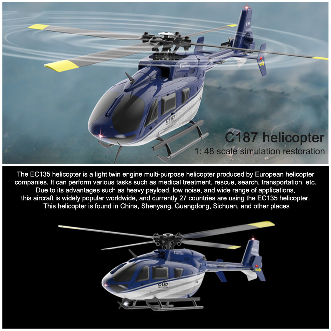 RC ERA 1/48 2.4G 4CH EC-135 Airbus Aviation RC Helicopter | RTRhobby