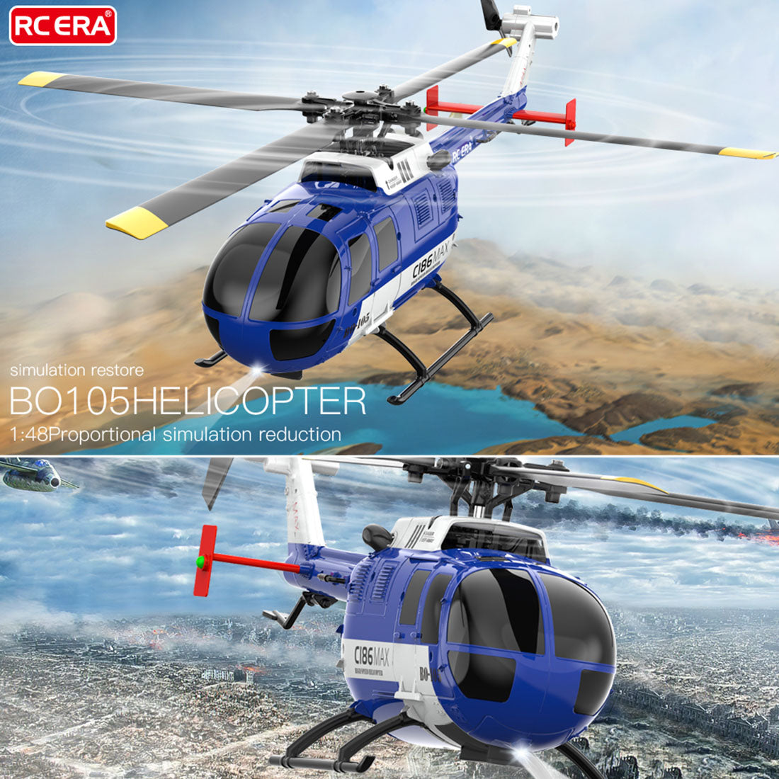 RC ERA C186MAX BO105 Gunship Flybarless RC Helicopter RTF | RTRhobby