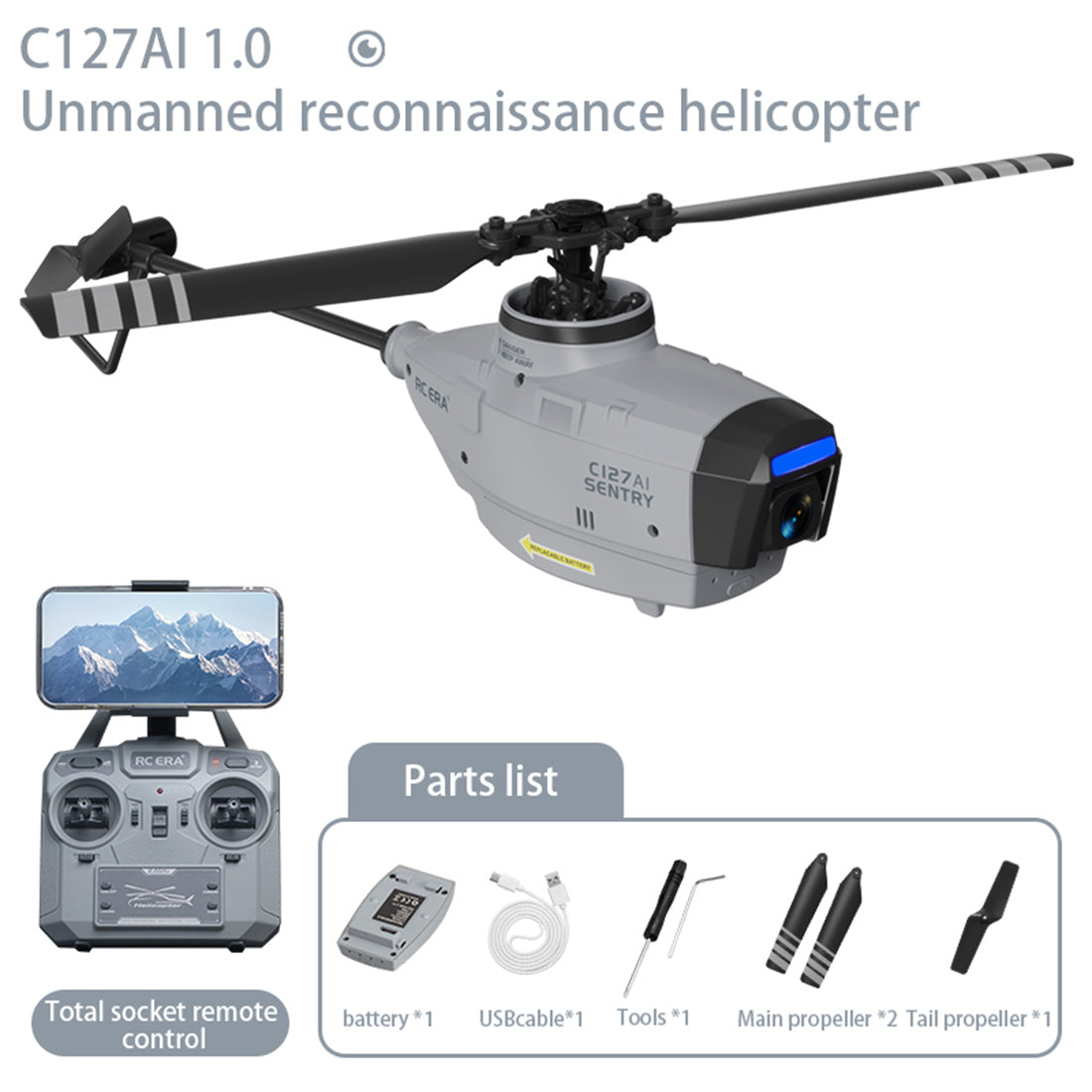 RCERA C127AI Scout Drone Single-Rotor Brushless Helicopter | RTRhobby