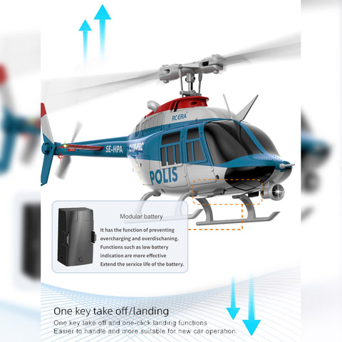 C138PRO 1/33 Scale Bell 206 2.4G 6CH Flybarless Single-Rotor RC Helicopter Model with One-Touch Inverted Flight (RTF Version/Police Livery)