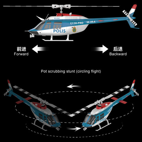 C138PRO 1/33 Scale Bell 206 2.4G 6CH Flybarless Single-Rotor RC Helicopter Model with One-Touch Inverted Flight (RTF Version/Police Livery)